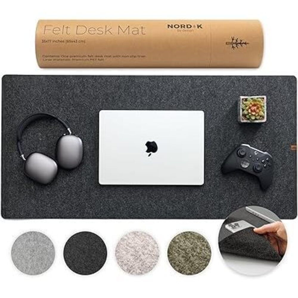 Nordik Large Felt Desk Mat - Charcoal - 35 X 17 Inch - Full Desk Keyboard Mat -